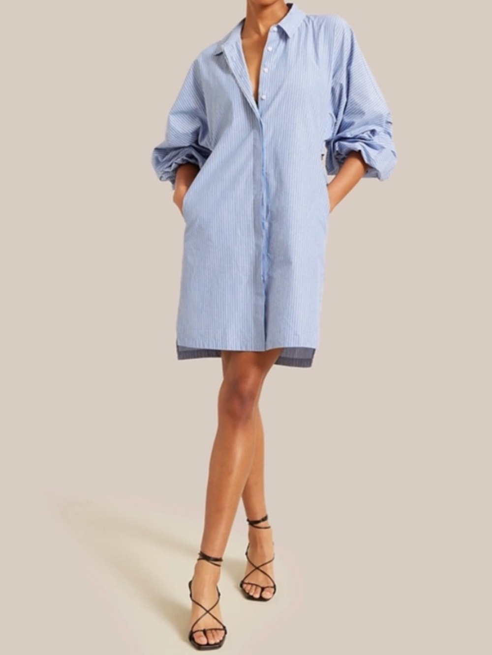 Modern Citizen Blue & White Striped Open Back Shirt Dress